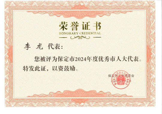 【喜报】集团总经理李龙被评为保定市2024年度优秀市人大代表